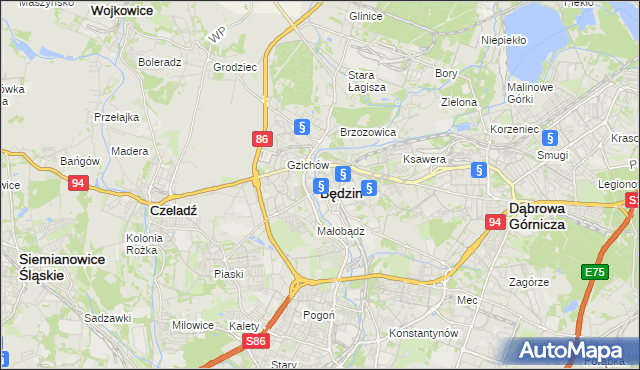mapa Będzin, Będzin na mapie Targeo