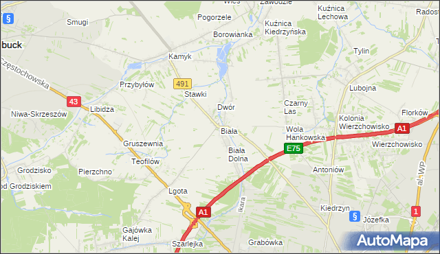 mapa Biała gmina Kłobuck, Biała gmina Kłobuck na mapie Targeo