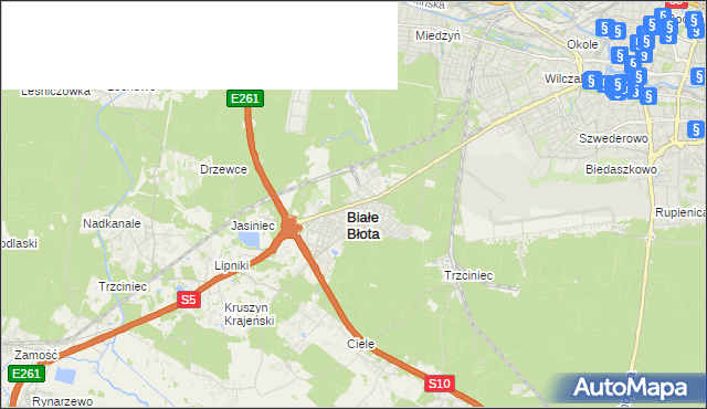 mapa Białe Błota powiat bydgoski, Białe Błota powiat bydgoski na mapie Targeo