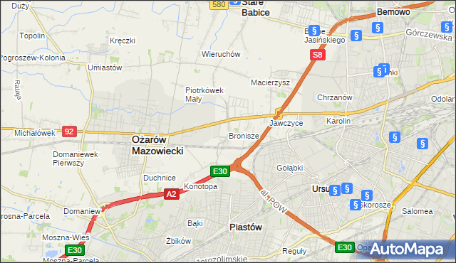 mapa Bronisze gmina Ożarów Mazowiecki, Bronisze gmina Ożarów Mazowiecki na mapie Targeo