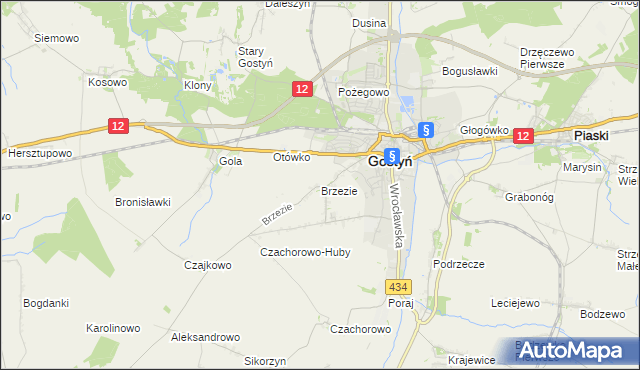 mapa Brzezie gmina Gostyń, Brzezie gmina Gostyń na mapie Targeo