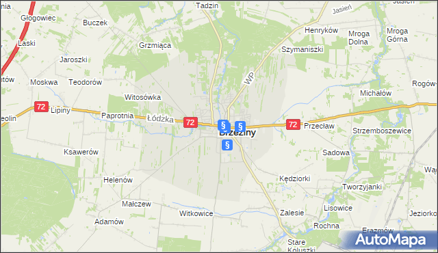 mapa Brzeziny, Brzeziny na mapie Targeo