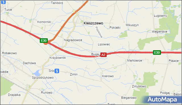 mapa Bugaj gmina Kleszczewo, Bugaj gmina Kleszczewo na mapie Targeo