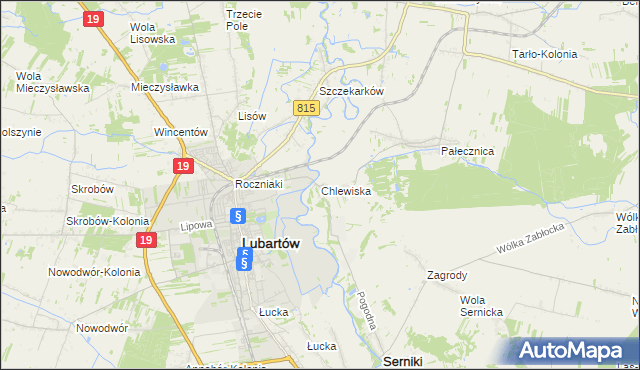 mapa Chlewiska gmina Lubartów, Chlewiska gmina Lubartów na mapie Targeo