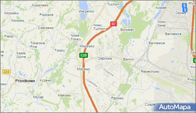 mapa Dąbrowa gmina Żukowo, Dąbrowa gmina Żukowo na mapie Targeo