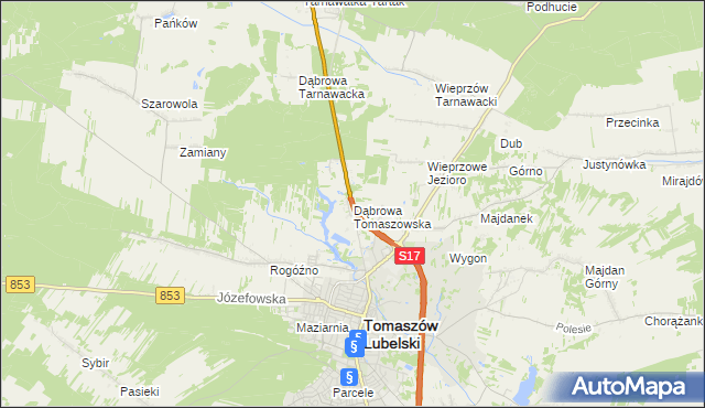 mapa Dąbrowa Tomaszowska, Dąbrowa Tomaszowska na mapie Targeo