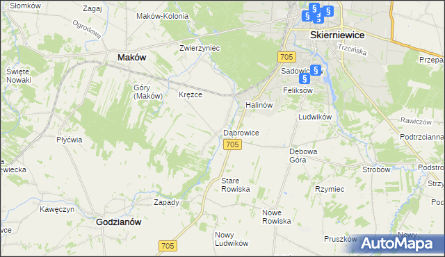 mapa Dąbrowice gmina Maków, Dąbrowice gmina Maków na mapie Targeo