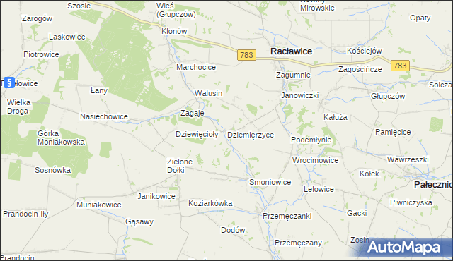 mapa Dziemięrzyce, Dziemięrzyce na mapie Targeo