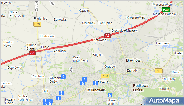 mapa Falęcin gmina Brwinów, Falęcin gmina Brwinów na mapie Targeo