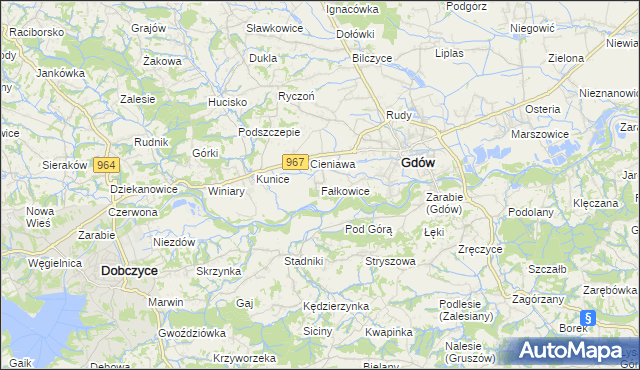 mapa Fałkowice gmina Gdów, Fałkowice gmina Gdów na mapie Targeo