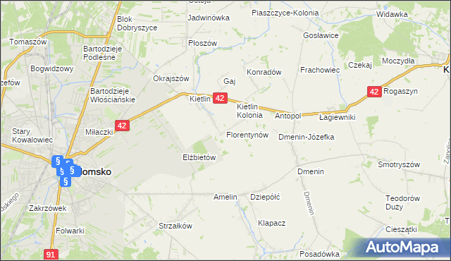 mapa Florentynów gmina Kodrąb, Florentynów gmina Kodrąb na mapie Targeo