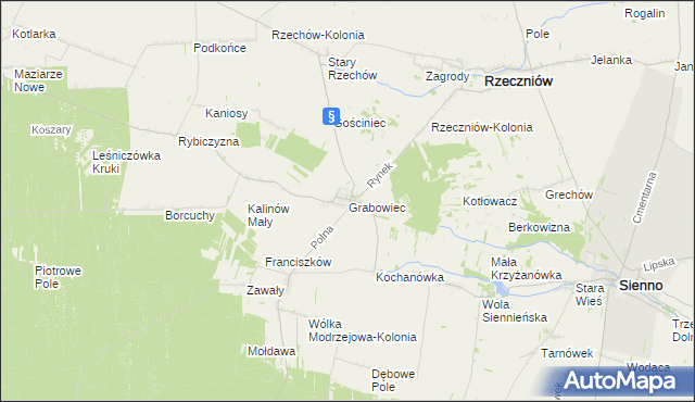 mapa Grabowiec gmina Rzeczniów, Grabowiec gmina Rzeczniów na mapie Targeo