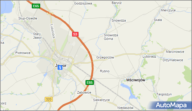 mapa Grzegorzów gmina Mściwojów, Grzegorzów gmina Mściwojów na mapie Targeo