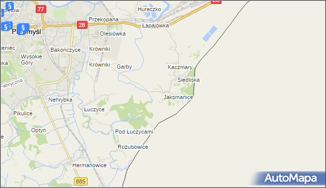 mapa Jaksmanice, Jaksmanice na mapie Targeo