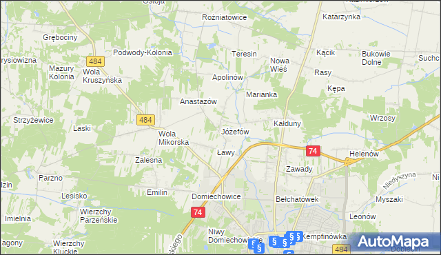 mapa Józefów gmina Bełchatów, Józefów gmina Bełchatów na mapie Targeo