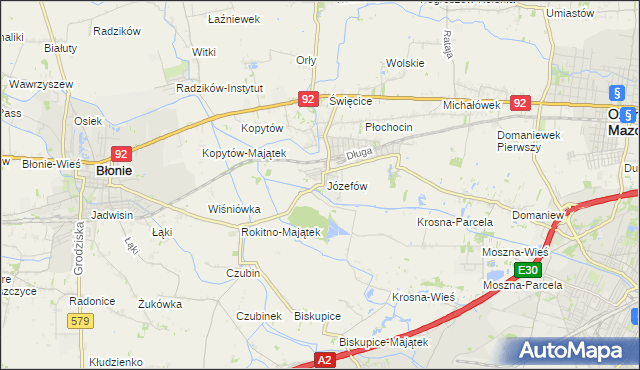 mapa Józefów gmina Ożarów Mazowiecki, Józefów gmina Ożarów Mazowiecki na mapie Targeo