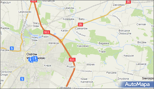 mapa Kąkolewo gmina Ostrów Wielkopolski, Kąkolewo gmina Ostrów Wielkopolski na mapie Targeo