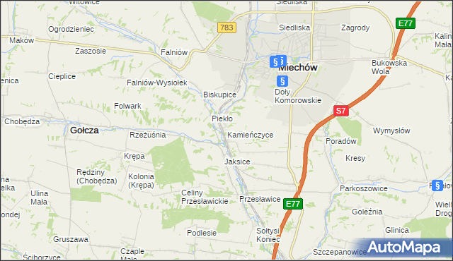 mapa Kamieńczyce gmina Miechów, Kamieńczyce gmina Miechów na mapie Targeo