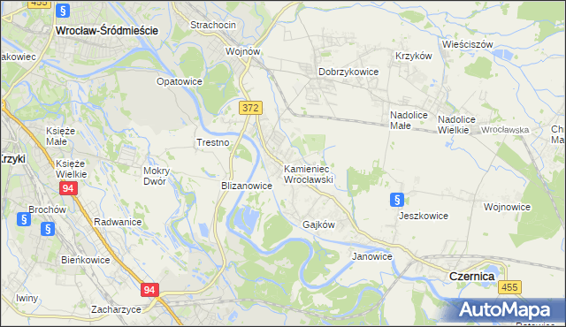 mapa Kamieniec Wrocławski, Kamieniec Wrocławski na mapie Targeo