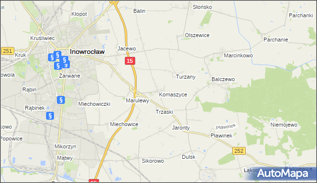 mapa Komaszyce gmina Inowrocław, Komaszyce gmina Inowrocław na mapie Targeo