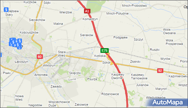 mapa Kotliska gmina Kutno, Kotliska gmina Kutno na mapie Targeo