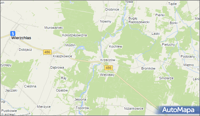 mapa Krzeczów gmina Wierzchlas, Krzeczów gmina Wierzchlas na mapie Targeo