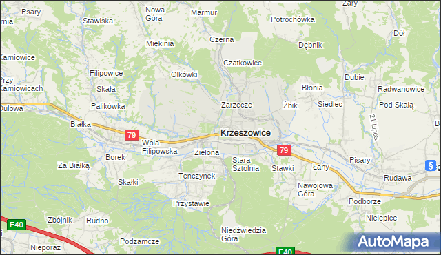 mapa Krzeszowice, Krzeszowice na mapie Targeo