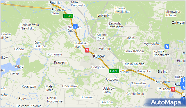 mapa Kunów powiat ostrowiecki, Kunów powiat ostrowiecki na mapie Targeo