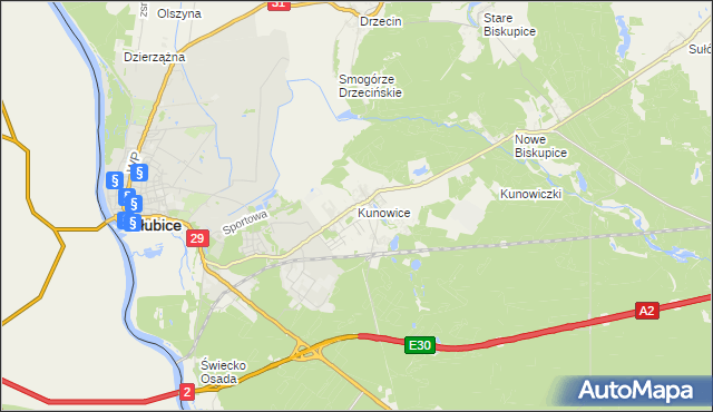 mapa Kunowice, Kunowice na mapie Targeo