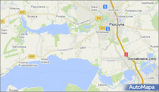 mapa Łąka gmina Pszczyna, Łąka gmina Pszczyna na mapie Targeo