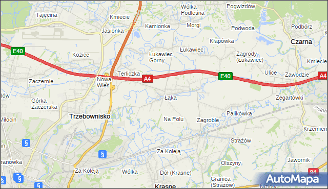 mapa Łąka gmina Trzebownisko, Łąka gmina Trzebownisko na mapie Targeo