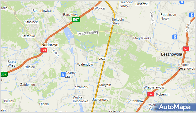 mapa Łazy gmina Lesznowola, Łazy gmina Lesznowola na mapie Targeo
