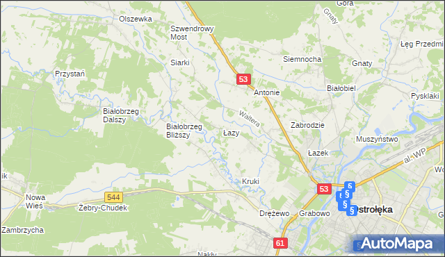 mapa Łazy gmina Olszewo-Borki, Łazy gmina Olszewo-Borki na mapie Targeo