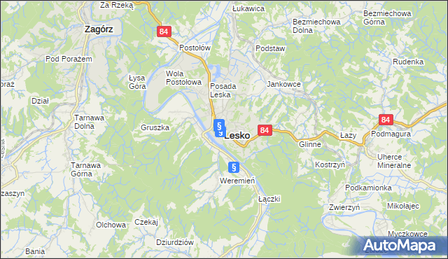 mapa Lesko, Lesko na mapie Targeo