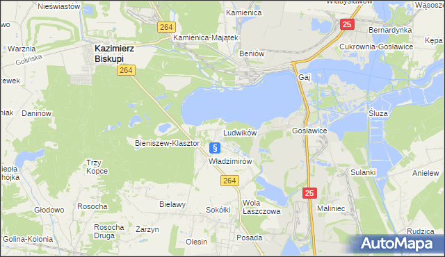 mapa Ludwików gmina Kazimierz Biskupi, Ludwików gmina Kazimierz Biskupi na mapie Targeo