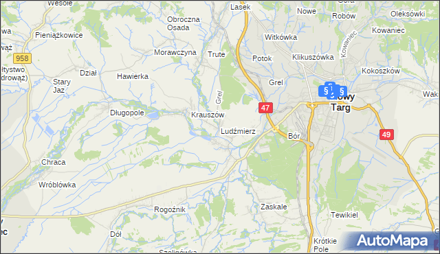 mapa Ludźmierz, Ludźmierz na mapie Targeo