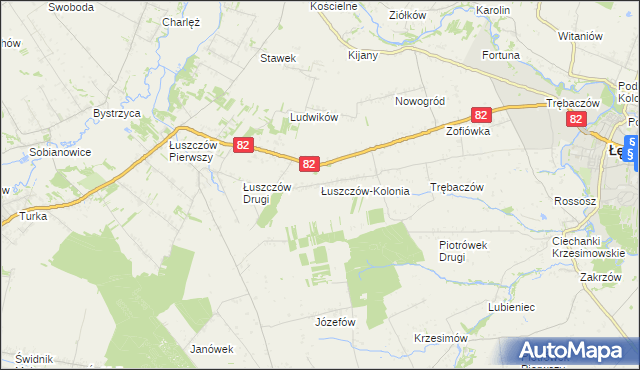 mapa Łuszczów-Kolonia gmina Łęczna, Łuszczów-Kolonia gmina Łęczna na mapie Targeo