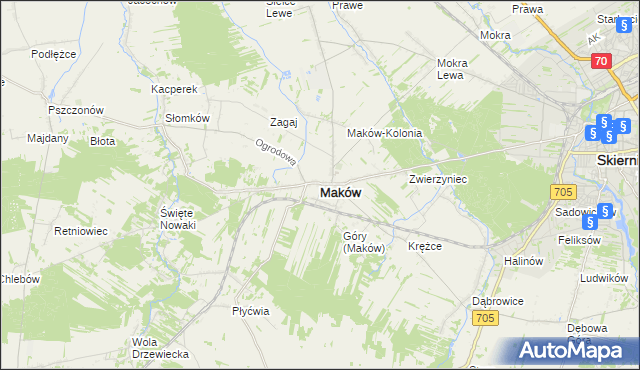 mapa Maków powiat skierniewicki, Maków powiat skierniewicki na mapie Targeo