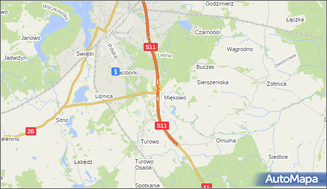 mapa Miękowo gmina Szczecinek, Miękowo gmina Szczecinek na mapie Targeo