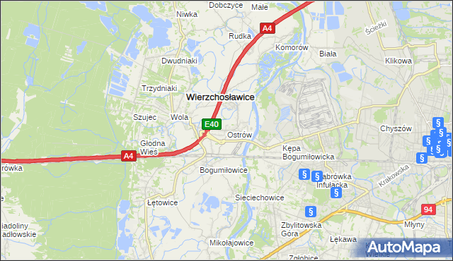 mapa Ostrów gmina Wierzchosławice, Ostrów gmina Wierzchosławice na mapie Targeo