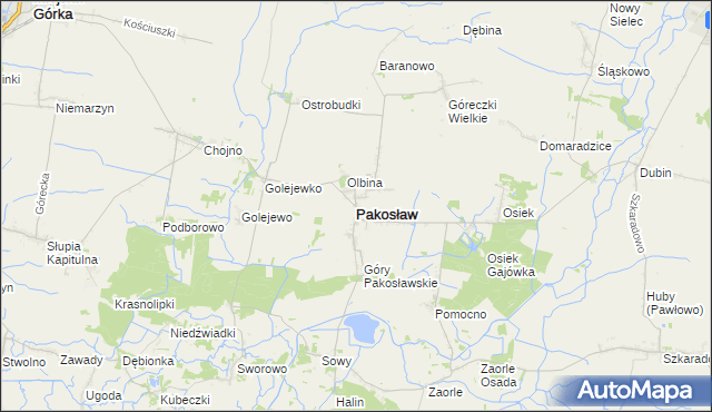 mapa Pakosław powiat rawicki, Pakosław powiat rawicki na mapie Targeo