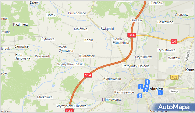 mapa Petrykozy gmina Pabianice, Petrykozy gmina Pabianice na mapie Targeo