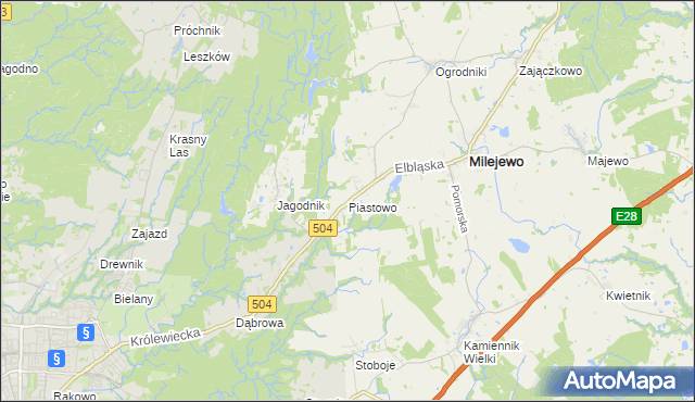 mapa Piastowo gmina Milejewo, Piastowo gmina Milejewo na mapie Targeo