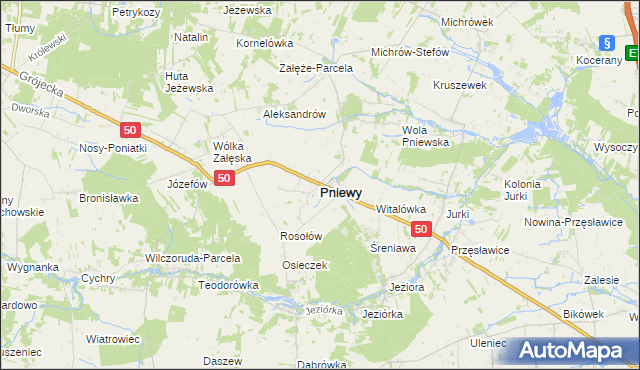 mapa Pniewy powiat grójecki, Pniewy powiat grójecki na mapie Targeo