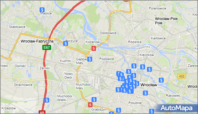 mapa Popowice gmina Wrocław, Popowice gmina Wrocław na mapie Targeo