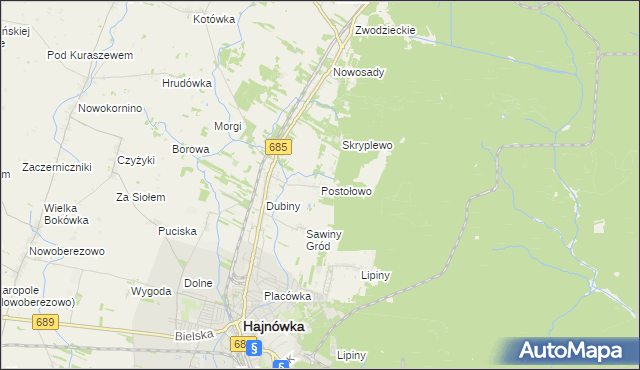 mapa Postołowo gmina Hajnówka, Postołowo gmina Hajnówka na mapie Targeo