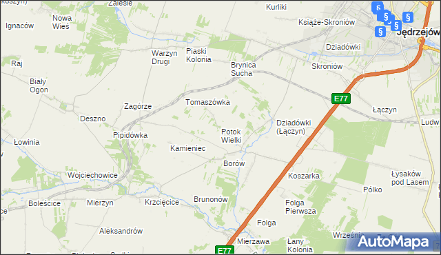 mapa Potok Wielki gmina Jędrzejów, Potok Wielki gmina Jędrzejów na mapie Targeo
