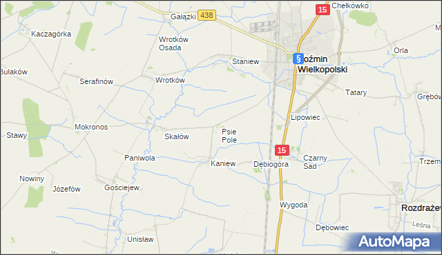 mapa Psie Pole gmina Koźmin Wielkopolski, Psie Pole gmina Koźmin Wielkopolski na mapie Targeo