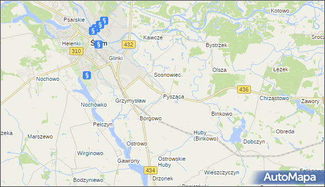mapa Pysząca gmina Śrem, Pysząca gmina Śrem na mapie Targeo