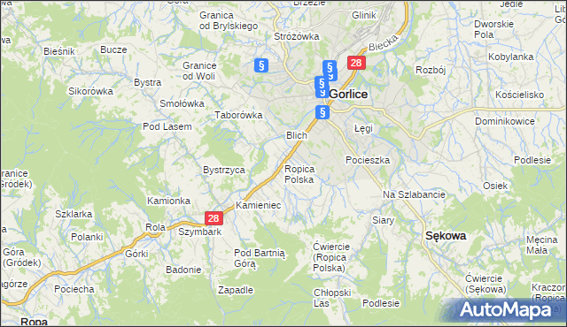 mapa Ropica Polska, Ropica Polska na mapie Targeo